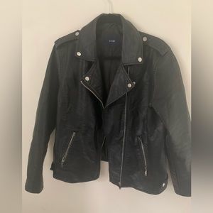 centered leather biker jacket